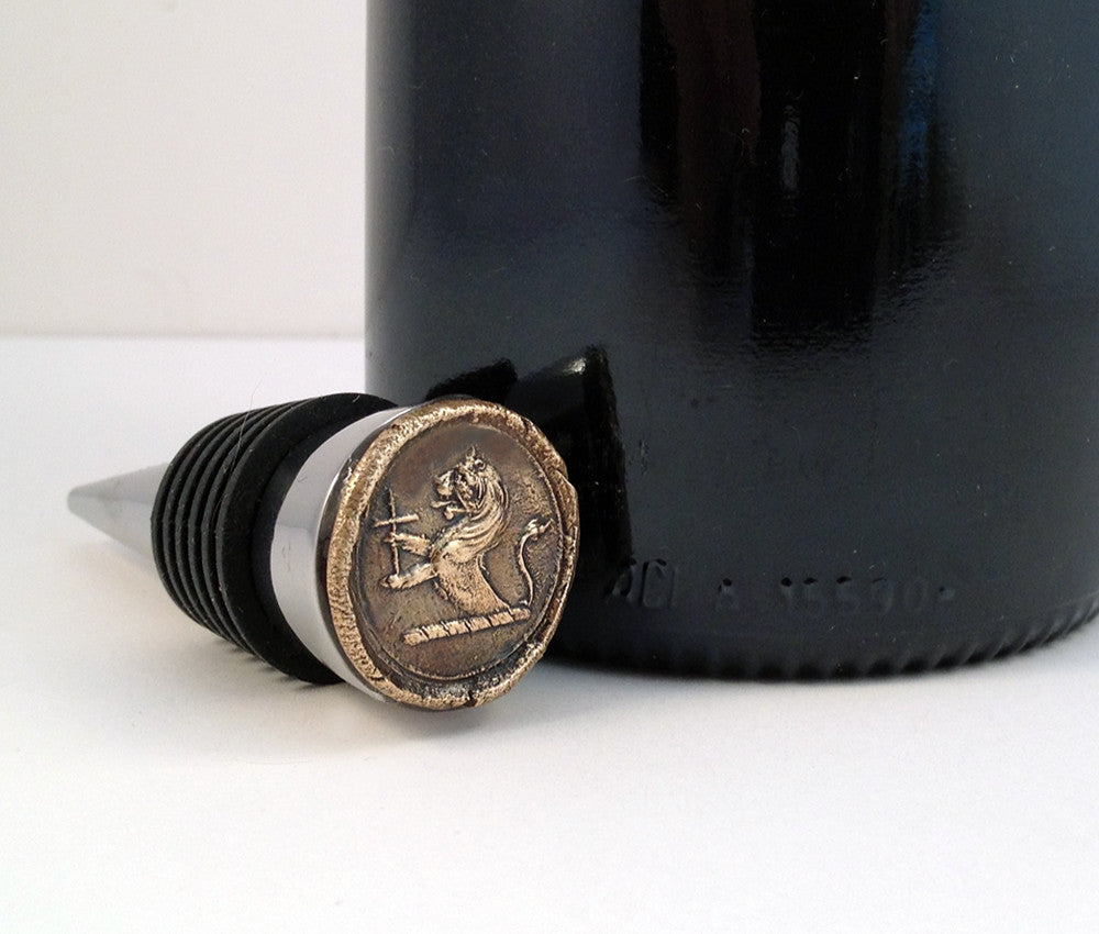 Courage and Faithfulness - Lion Holding Cross Wine Stopper