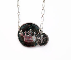 Wisdom, Valor & Faith - Crown & Fleur-De-Lis Necklace