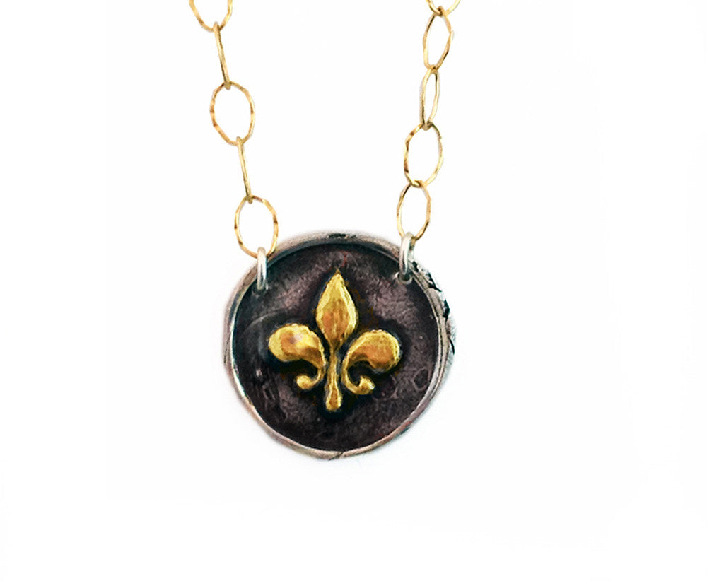 Wisdom, Valor and Faith - Gold and Silver Large Fleur-de-lis Necklace